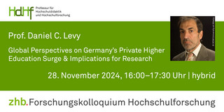 Ankündigungskarte des Vortrags mit einem Porträtfoto von Prof. Daniel C. Levy