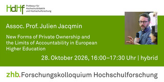 Ankündigungskarte des Vortrags mit einem Porträtfoto von Assoc. Prof. Julien Jacqmin