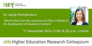 Announcement flyer of the talk including a portrait photo of Dr. Janja Komljenovic