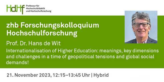Ankündigung des Vortrags von Prof. Dr. Hans de Wit Ankündigungskarte des Vortrags mit einem Porträtfoto von Prof. Dr. Hans de Wit