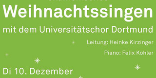 Einladung zum Weihnachtssingen, weiße Schrift auf grünem Hintergrund.