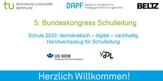 Titelfolie "Herzlich Willkommen" des 5. Bundeskongress Schulleitung