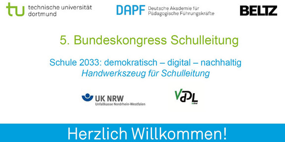 Titelfolie "Herzlich Willkommen" des 5. Bundeskongress Schulleitung