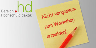 Gelber Klebezettel mit dem Schriftzug "Anmelden nicht vergessen" und ein roter Stift